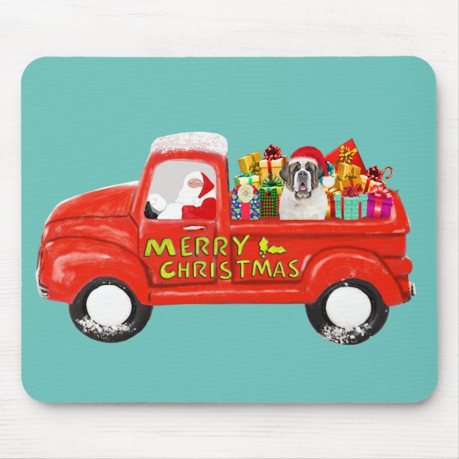 Saint Bernard Dog in Christmas Delivery Truck Mouse Mat (Front)
