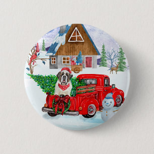 Saint Bernard Dog In Christmas Delivery Truck Snow 6 Cm Round Badge