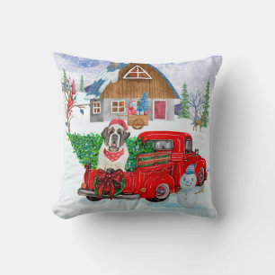 Saint Bernard Dog In Christmas Delivery Truck Snow Cushion