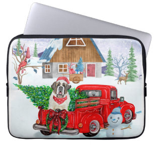 Saint Bernard Dog In Christmas Delivery Truck Snow Laptop Sleeve