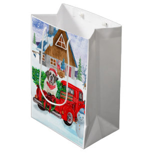 Saint Bernard Dog In Christmas Delivery Truck Snow Medium Gift Bag