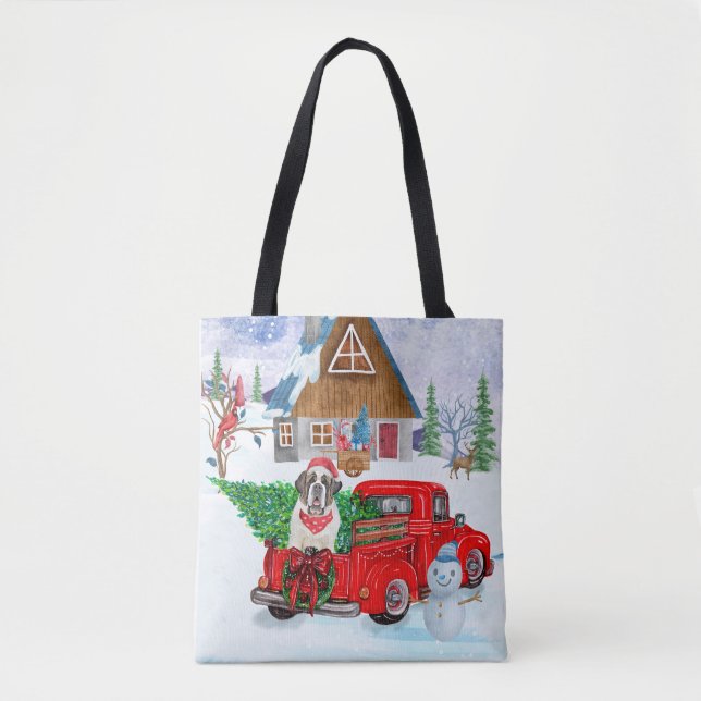 Saint Bernard Dog In Christmas Delivery Truck Snow Tote Bag (Front)