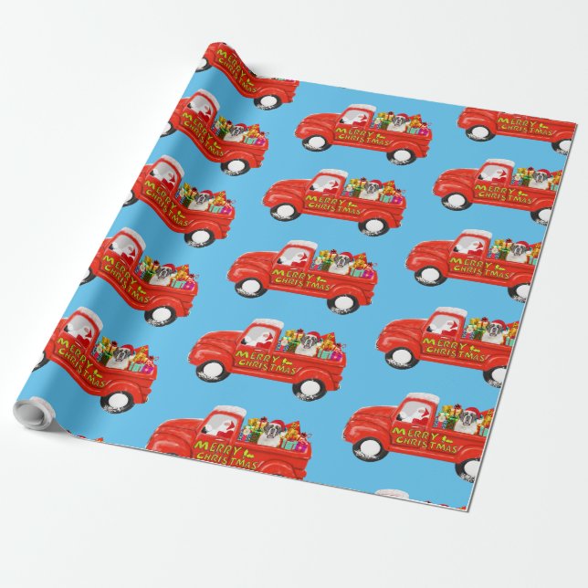 Saint Bernard Dog in Christmas Delivery Truck Wrapping Paper (Unrolled)
