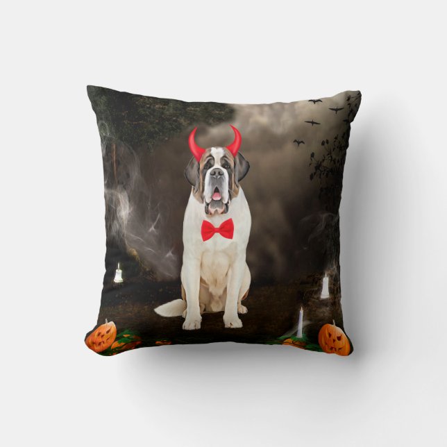 Saint Bernard Dog in Halloween Costume Cushion (Front)