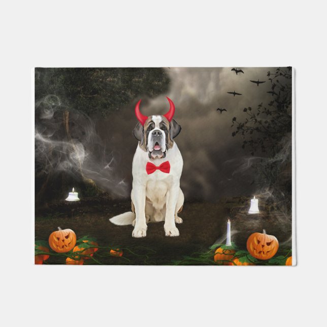 Saint Bernard Dog in Halloween Costume Doormat (Front)