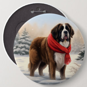 Saint Bernard Dog in Snow Christmas  6 Cm Round Badge