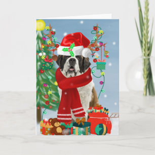 Saint Bernard  Dog in Snow Christmas  Card