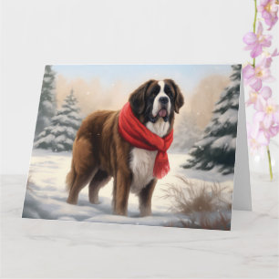 Saint Bernard Dog in Snow Christmas  Card