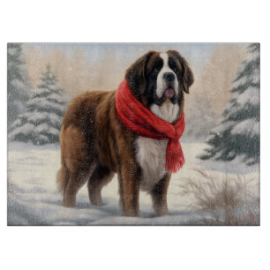 Saint Bernard Dog in Snow Christmas  Cutting Board