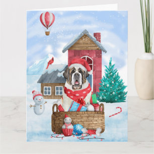 Saint Bernard Dog In snow Christmas Dog House  Card