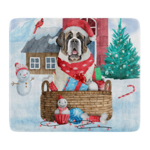 Saint Bernard Dog In snow Christmas Dog House  Cutting Board