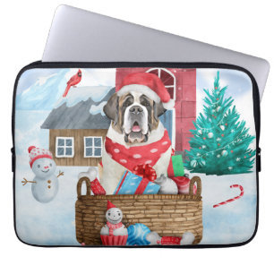 Saint Bernard Dog In snow Christmas Dog House Laptop Sleeve