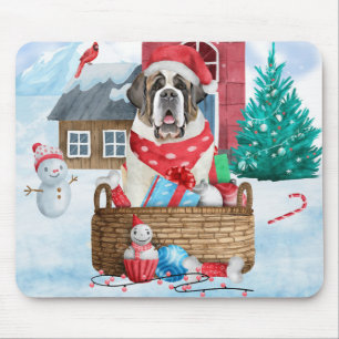 Saint Bernard Dog In snow Christmas Dog House Mouse Mat