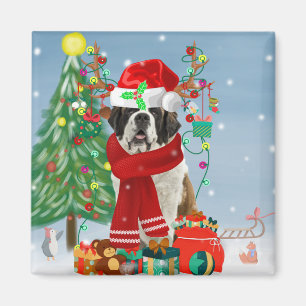 Saint Bernard  Dog in Snow Christmas  Magnet