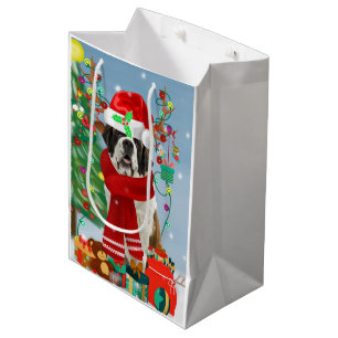 Saint Bernard  Dog in Snow Christmas  Medium Gift Bag