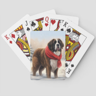 Saint Bernard Dog in Snow Christmas  Playing Cards