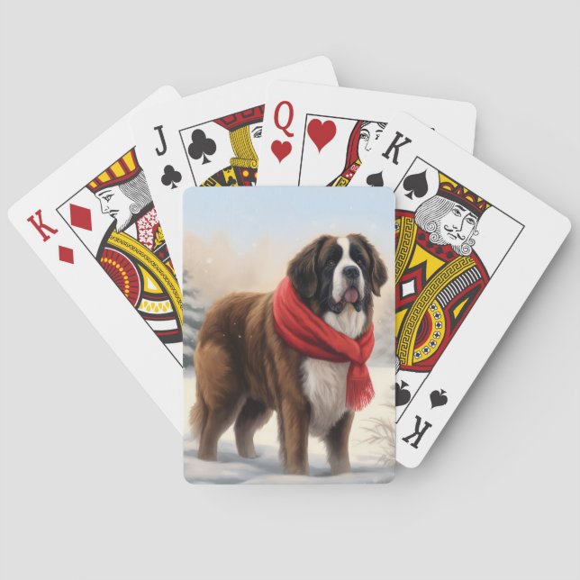 Saint Bernard Dog in Snow Christmas  Playing Cards (Back)