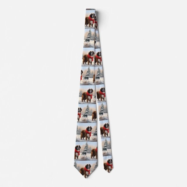 Saint Bernard Dog in Snow Christmas  Tie (Front)