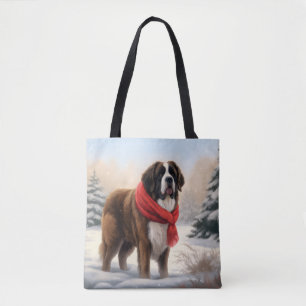 Saint Bernard Dog in Snow Christmas  Tote Bag