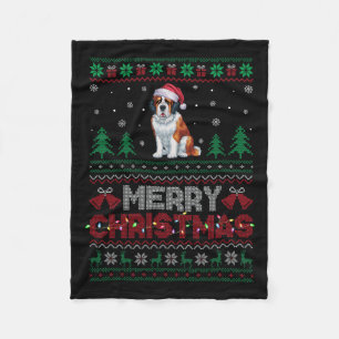Saint Bernard Dog Lovers Santa Hat Christmas Tree Fleece Blanket