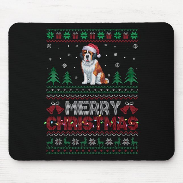 Saint Bernard Dog Lovers Santa Hat Christmas Tree  Mouse Mat (Front)