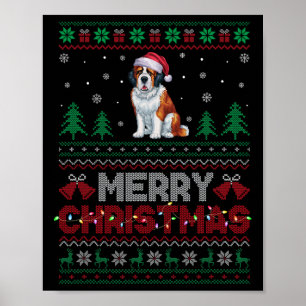 Saint Bernard Dog Lovers Santa Hat Christmas Tree Poster