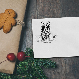 Saint Bernard Dog Merry Christmas Return Address  Rubber Stamp