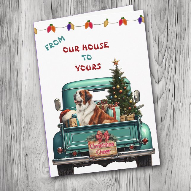 Saint Bernard Dog Retro Farm Truck Christmas Card (Creator Uploaded)