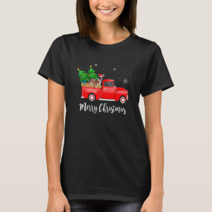 Saint Bernard Dog Riding Red Truck Christmas T-Shirt