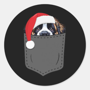Saint Bernard Dog Santa Hat Christmas Pocket Fun X Classic Round Sticker