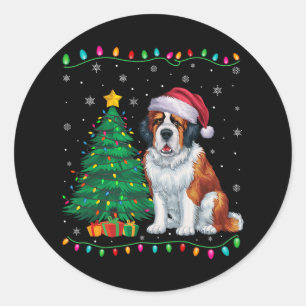 Saint Bernard Dog Santa Hat Men Women Kids Xmas Tr Classic Round Sticker
