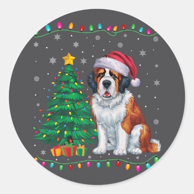 Saint Bernard Dog Santa Hat Men Women Kids Xmas Tr Classic Round Sticker (Front)