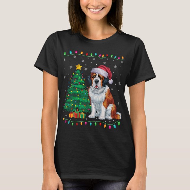 Saint Bernard Dog Santa Hat Men Women Kids Xmas Tr T-Shirt (Front)