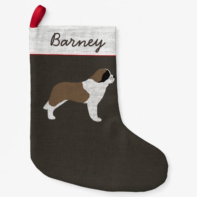 Saint Bernard Dog Silhouette Personalised Holiday Small Christmas Stocking (Front)
