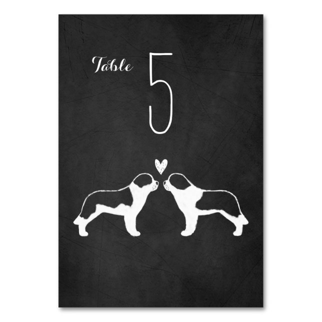 Saint Bernard Dog Silhouettes Wedding Reception Table Number (Front)