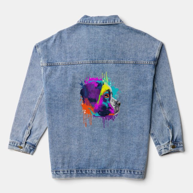Saint Bernard Dog Splash Art Colourful  Denim Jacket (Back)