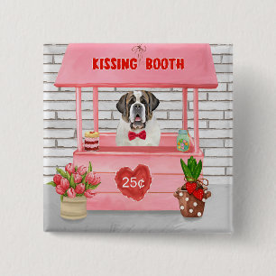 Saint Bernard Dog Valentine's Day Kissing Booth 15 Cm Square Badge
