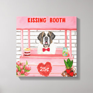Saint Bernard Dog Valentine's Day Kissing Booth Canvas Print