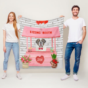 Saint Bernard Dog Valentine's Day Kissing Booth Fleece Blanket