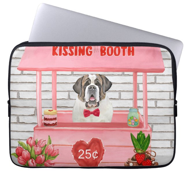 Saint Bernard Dog Valentine's Day Kissing Booth Laptop Sleeve (Front)