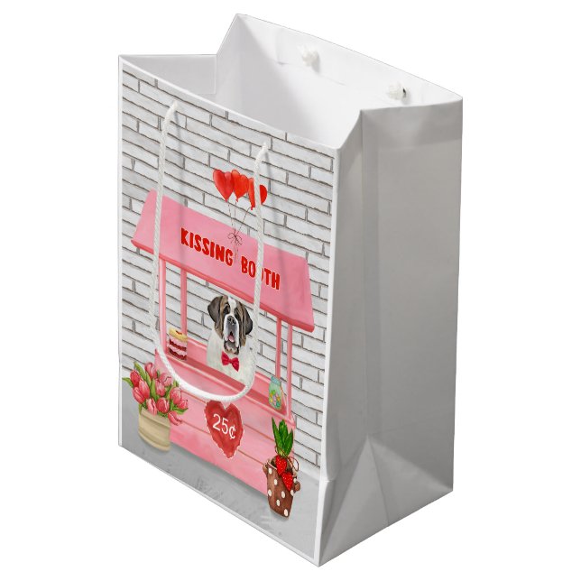 Saint Bernard Dog Valentine's Day Kissing Booth Medium Gift Bag (Front Angled)