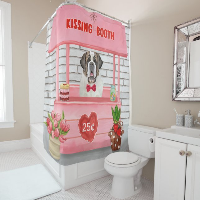 Saint Bernard Dog Valentine's Day Kissing Booth Shower Curtain (In Situ)