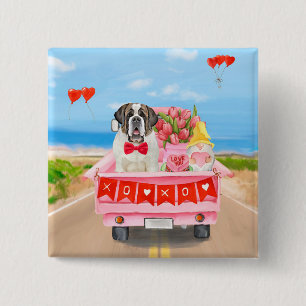 Saint Bernard Dog Valentine's Day Truck Hearts 15 Cm Square Badge