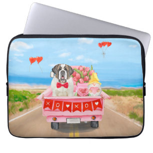 Saint Bernard Dog Valentine's Day Truck Hearts Laptop Sleeve