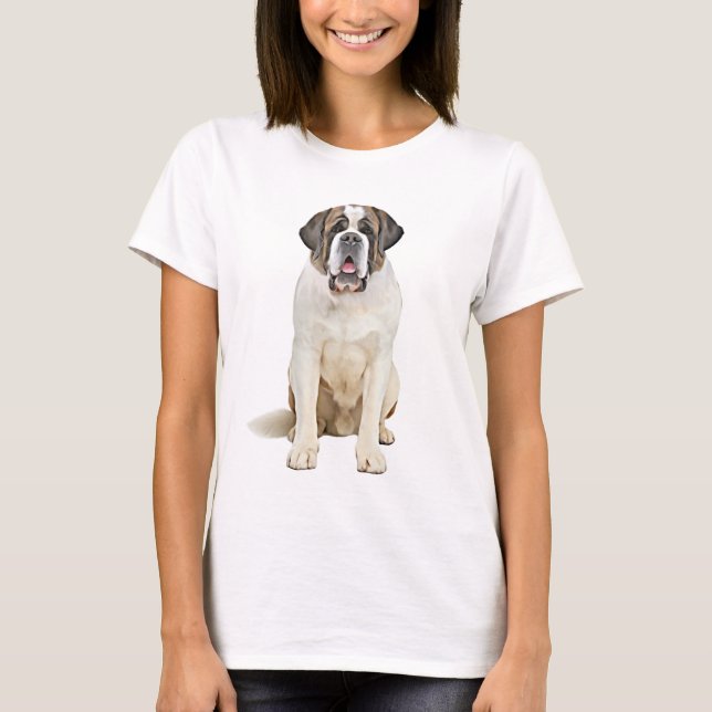 Saint Bernard Dog Watercolor Art Painting T-Shirt (Front)