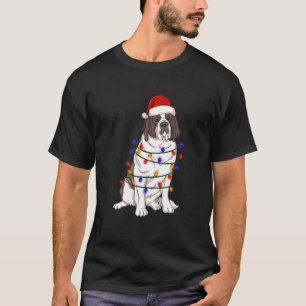 Saint Bernard Dog Wearing Christmas Hat Lights T-Shirt