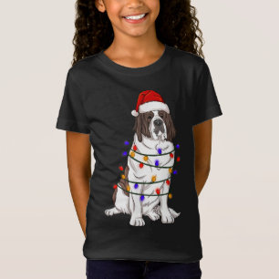 saint bernard Dog Wearing Christmas Hat Lights T-Shirt