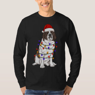 saint bernard Dog Wearing Christmas Hat Lights T-Shirt
