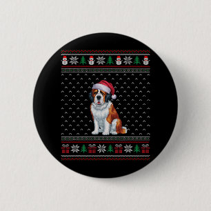 Saint Bernard Dog Wearing Santa Hat Ugly Xmas Dog 6 Cm Round Badge
