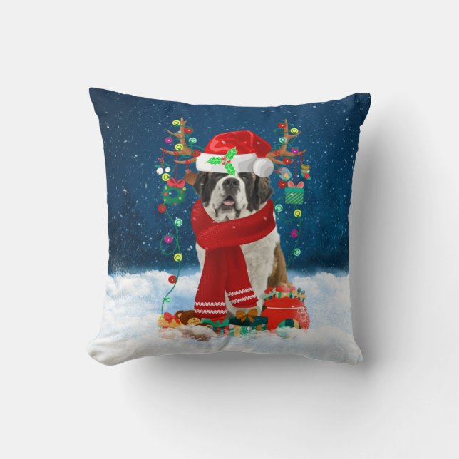 Saint Bernard dog with Christmas gifts Cushion (Front)